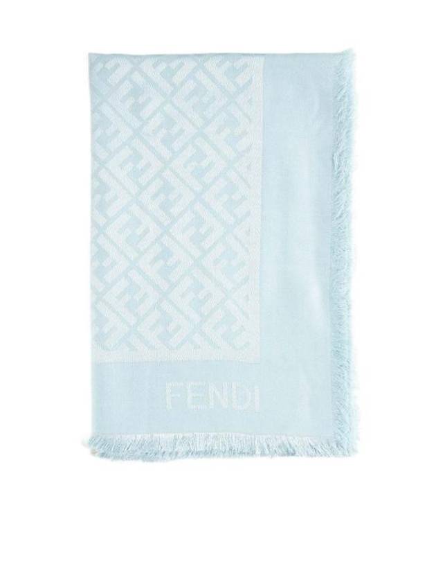 Silk Wool Shawl Scarf Light Blue - FENDI - BALAAN 1