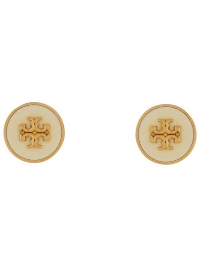 Kira Enamel Circle Stud Earrings White Gold - TORY BURCH - BALAAN 2