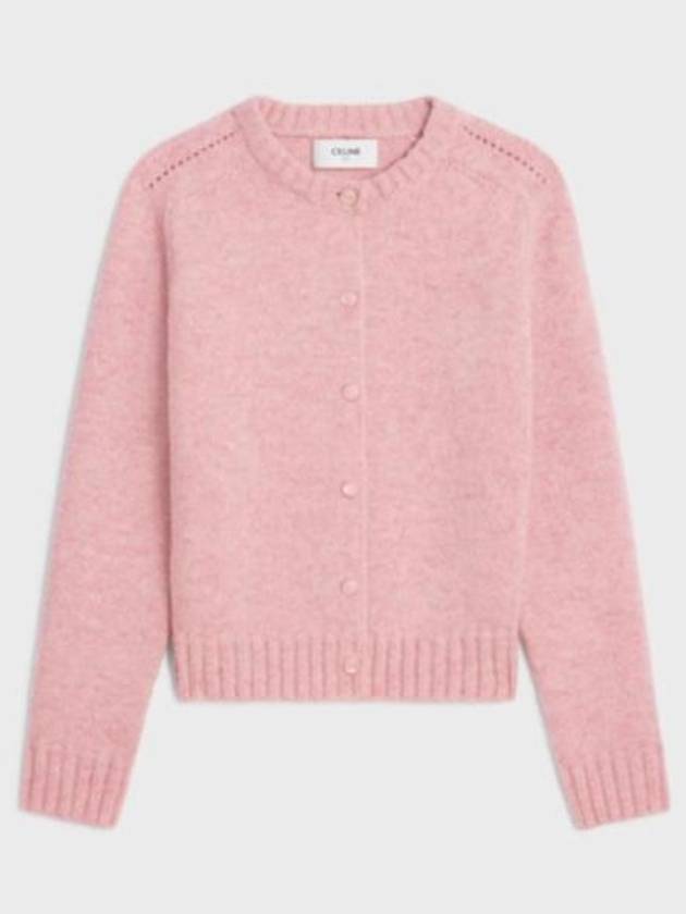 Crewneck Shetland Wool Cardigan Baby Pink - CELINE - BALAAN 1