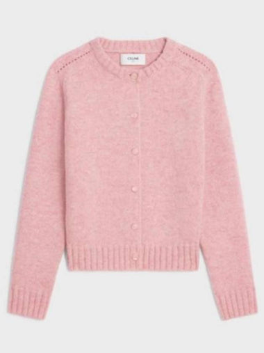 Crewneck Shetland Wool Cardigan Baby Pink - CELINE - BALAAN 1