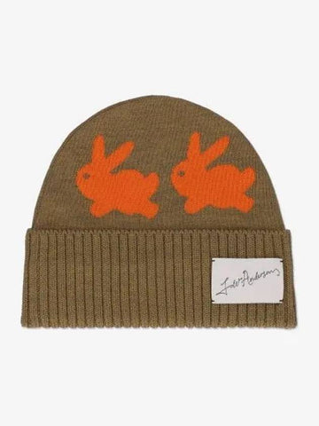 J W ANDERSON Bunny Motif Jacquard Beanie Camel Orange KW0935YN0008191 - JW ANDERSON - BALAAN 1