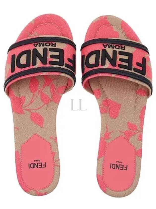 Rose Print Embroidered Logo Canvas Slide Slippers Pink - FENDI - BALAAN 2