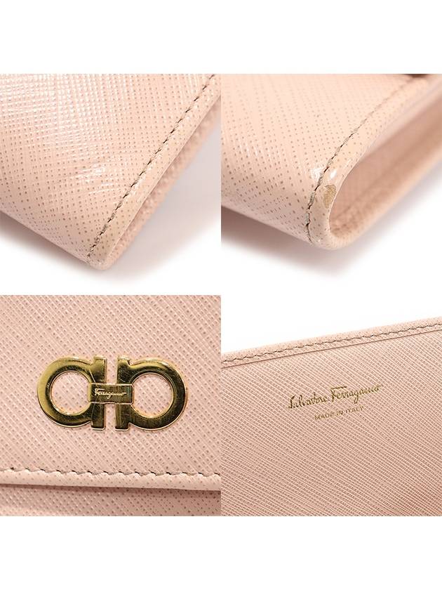 22 C506 Pink Saffiano Leather Gold Plated Double Gancini Flap WOC Chain Cross Bag - SALVATORE FERRAGAMO - BALAAN 7