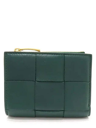 706010 Dark green leather intrecciato weaving small bi fold wallet - BOTTEGA VENETA - BALAAN 1