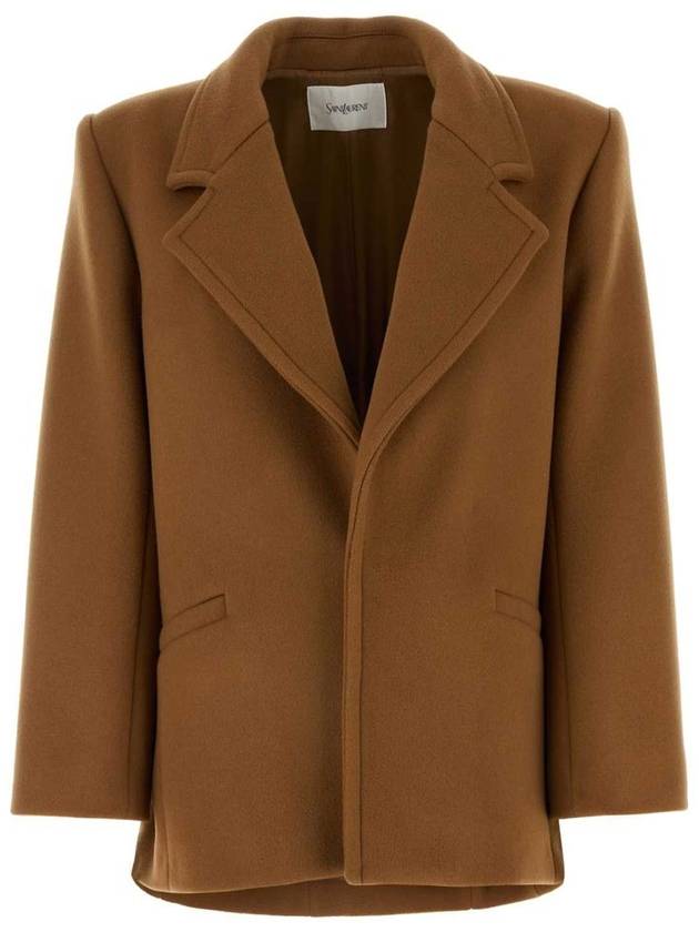 Short Wool Single Coat Camel - SAINT LAURENT - BALAAN 2