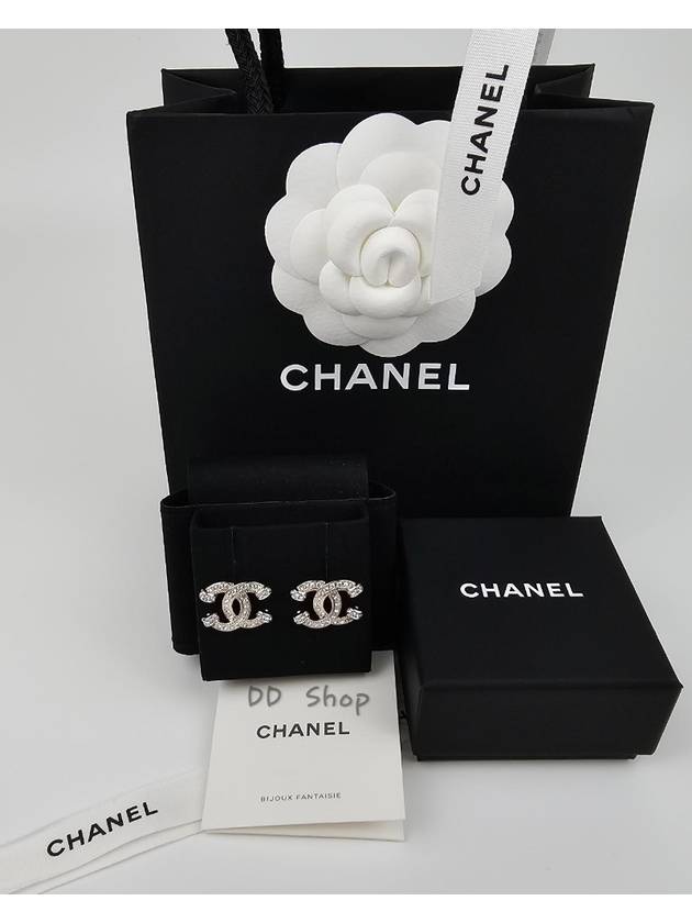 CC Logo Crystal Metal Earrings Silver - CHANEL - BALAAN 3