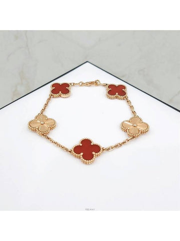 Lux You Van Cleef Alhambra Bracelet 5 Motifs 18K Rose Gold Guilloche Carnelian - VANCLEEFARPELS - BALAAN 1