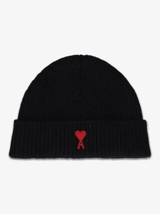 Heart Logo Wool Beanie Black - AMI - BALAAN 2