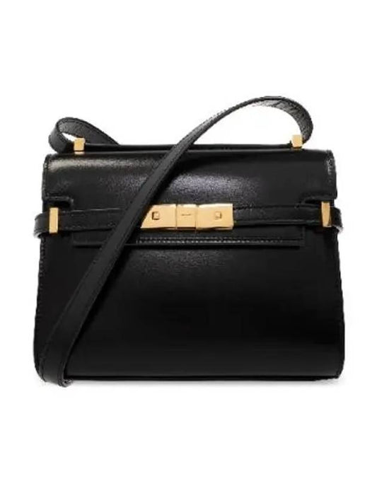 Manhattan Mini Embossed Gold-Tone Logo Leather Cross Bag Black - SAINT LAURENT - BALAAN 2