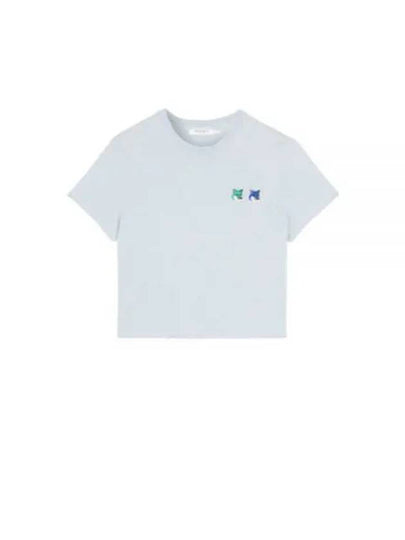 Double Fox Head Patch Cropped Short Sleeve T-Shirt Blue - MAISON KITSUNE - BALAAN 2