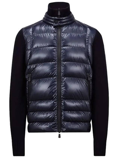 Men s Padded Wool Zip Up Cardigan Navy Blue - MONCLER - BALAAN 2