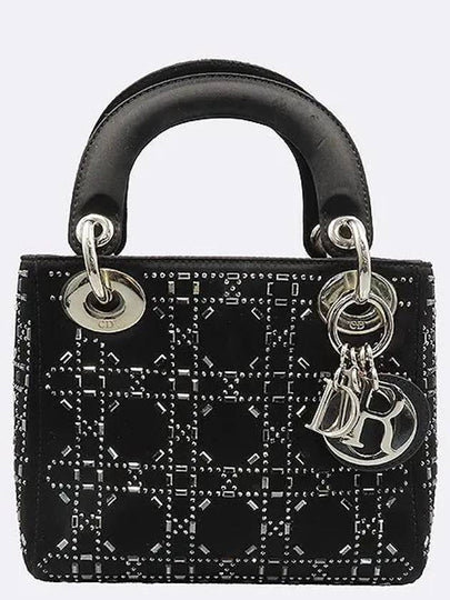 M0500PRTC M911 Black Rhinestone Cannage Satin Lady Dior Mini Tote Bag Cross Strap 2WAY - DIOR - BALAAN 2