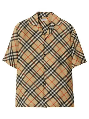 Check Oversized Silk Short Sleeve Shirt Sand - BURBERRY - BALAAN 1