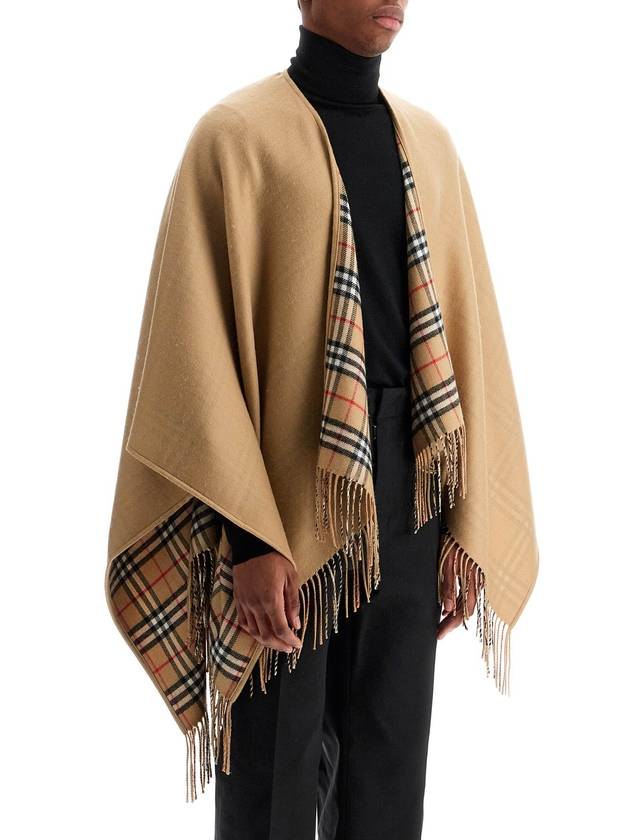 Women's Check Reversible Wool Cape Beige - BURBERRY - BALAAN 4