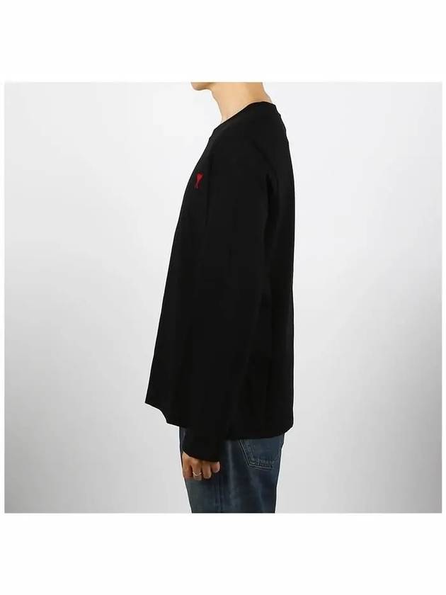 Chain Stitch Heart Logo Long Sleeve T-Shirt Black - AMI - BALAAN 4