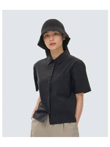 Root Women s Semi Crop Pocket Short Sleeve Shirt Black S24MWRSH61 - SNOW PEAK - BALAAN 1