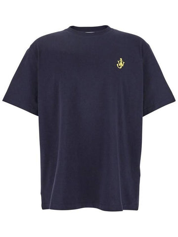 Blue Crewneck T-Shirt With Logo Embroidery On The Front In Cotton Man - JW ANDERSON - BALAAN 1