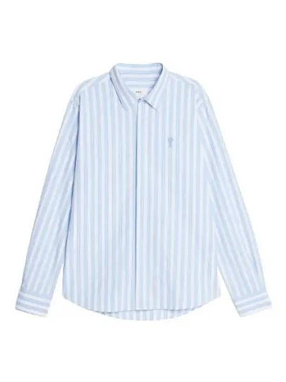 Tonal Heart Logo Striped Long Sleeve Shirt Blue - AMI - BALAAN 2