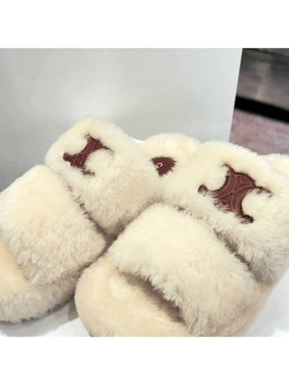 Slippers Triomphe Fur Slides Shearling Ivory - CELINE - BALAAN 2