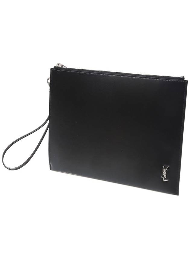 Tiny Monogram Silver Clutch Bag Black - SAINT LAURENT - BALAAN 3