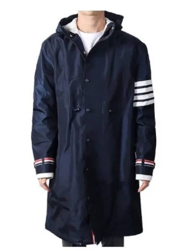 Cordura Merino Baby Cable Hooded 3/4 Mack Jacket Navy - THOM BROWNE - BALAAN 2