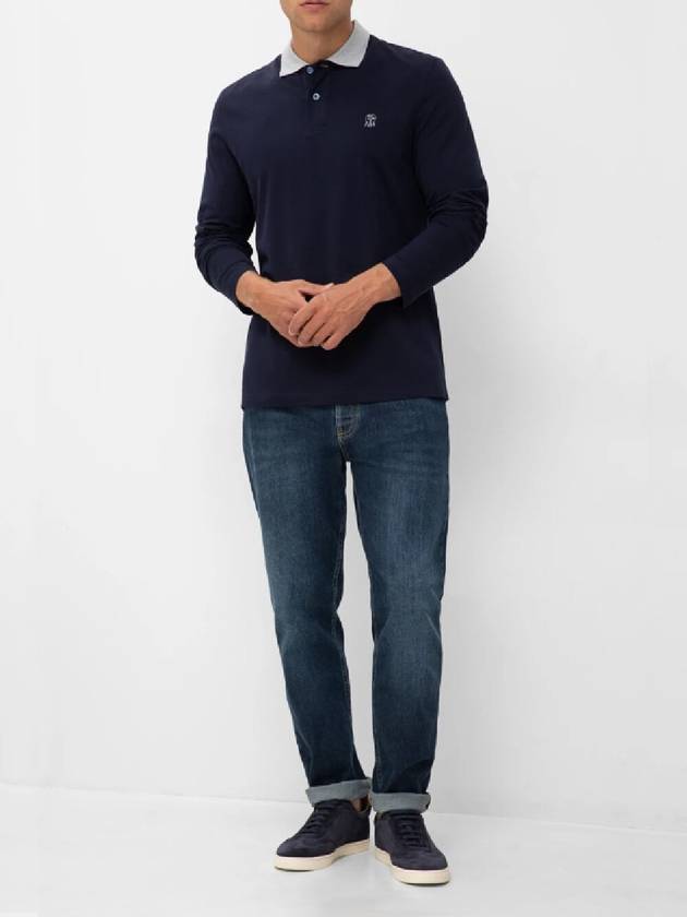 Embroidery Logo Long Sleeve Polo Shirt Navy - BRUNELLO CUCINELLI - BALAAN 5