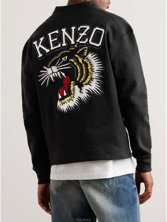 Varsity Jungle Tiger Embroidered Cotton Cardigan Black - KENZO - BALAAN 2