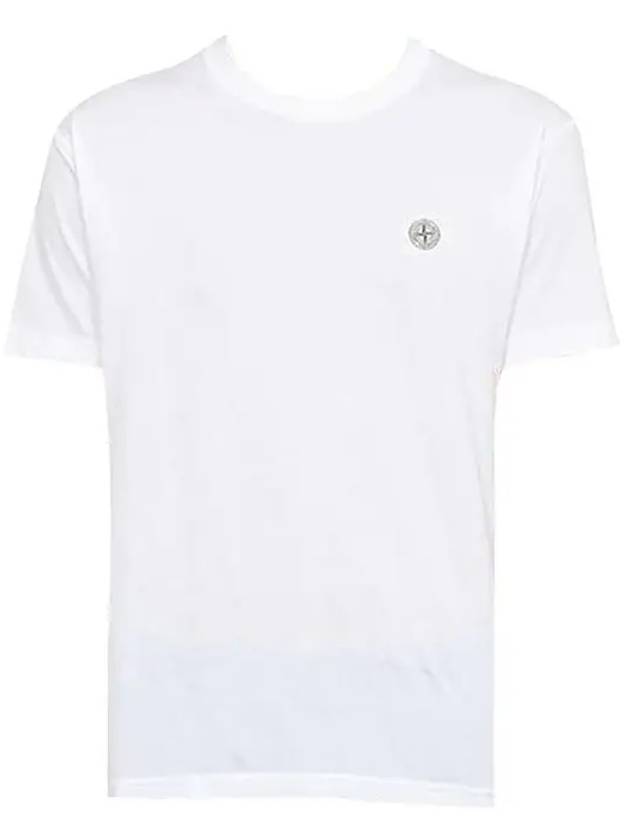 Pisato Effect Logo Patch Short Sleeve T-Shirt White - STONE ISLAND - BALAAN 2