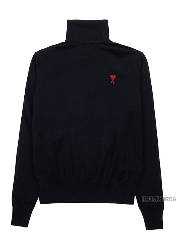 Men's Heart Logo Wool Turtleneck Black - AMI - BALAAN 2