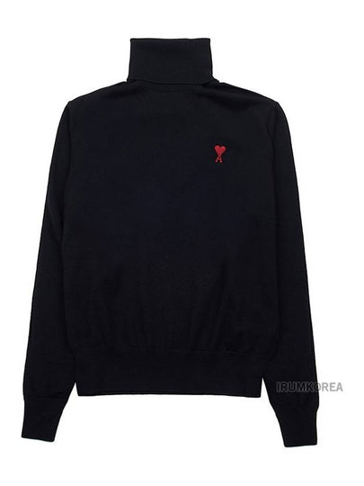 Men's Heart Logo Wool Turtleneck Black - AMI - BALAAN 2