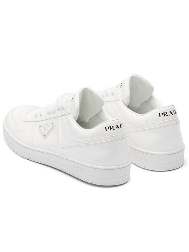 Men's Downtown Triangle Logo Leather Low Top Sneakers White - PRADA - BALAAN 3