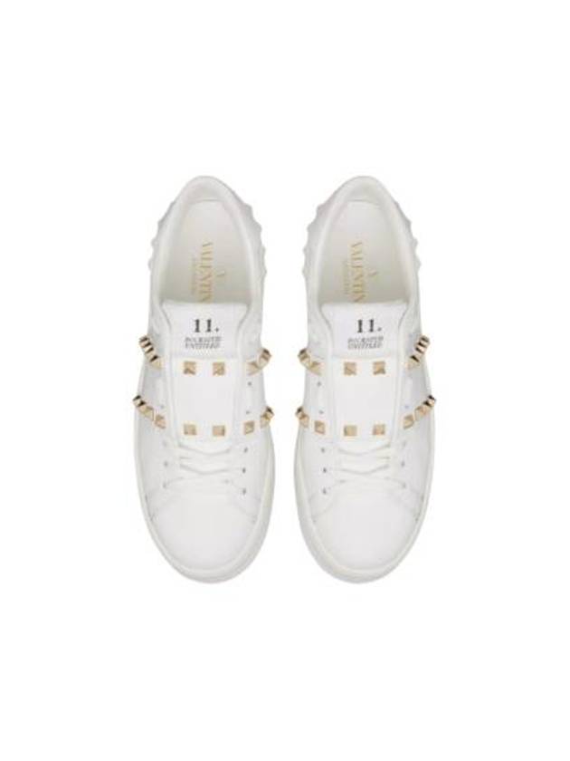 Rockstud Leather Low Top Sneakers White - VALENTINO - BALAAN 3