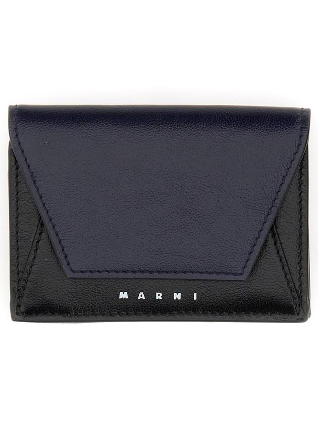 Men's Compact Tri-Fold Leather Half Wallet Black - MARNI - BALAAN 2