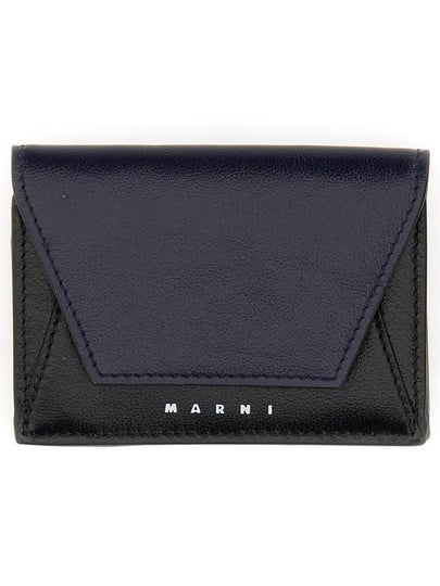 Men's Compact Tri-Fold Leather Half Wallet Black - MARNI - BALAAN 2