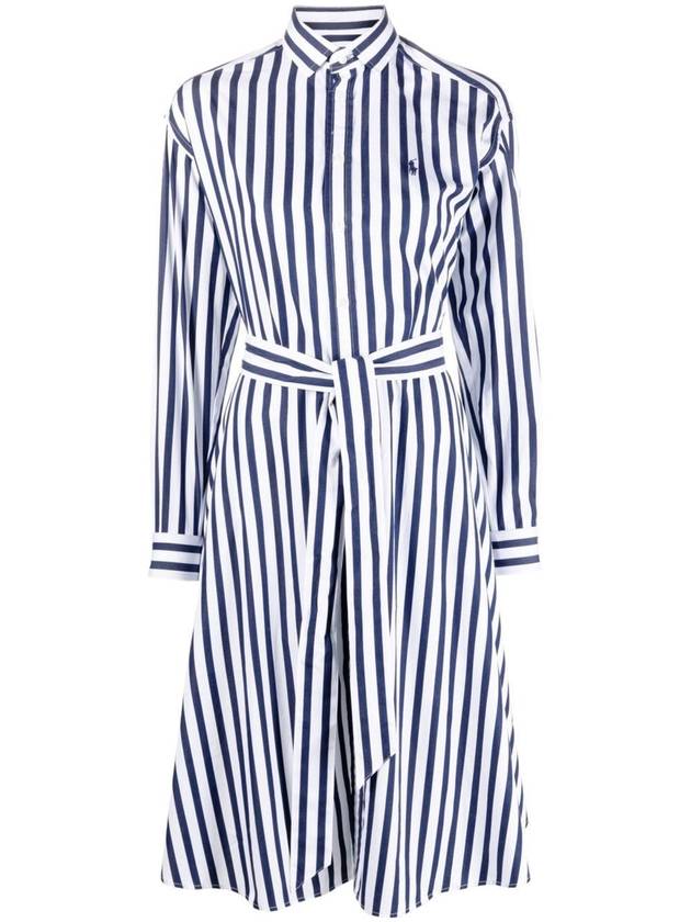 Striped Poplin Shirt Midi Dress Navy White - POLO RALPH LAUREN - BALAAN 2