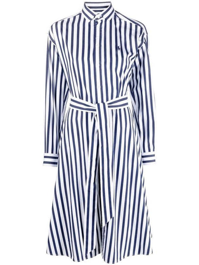 Striped Poplin Shirt Midi Dress Navy White - POLO RALPH LAUREN - BALAAN 2