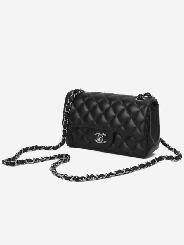 Mini Flap Crossbody Bag Lambskin Silver Black - CHANEL - BALAAN 3