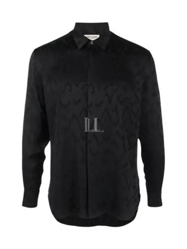 Art Print Satin Long Sleeve Shirt Black - SAINT LAURENT - BALAAN 2