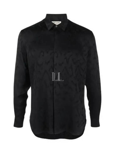 Art Print Satin Long Sleeve Shirt Black - SAINT LAURENT - BALAAN 2