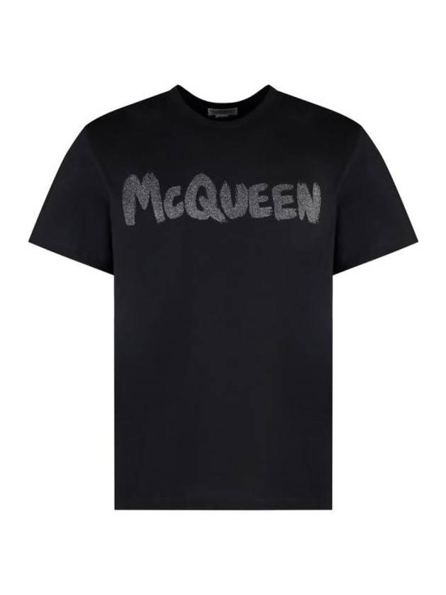 Graffiti Logo Print Short Sleeve T-Shirt Grey Black - ALEXANDER MCQUEEN - BALAAN 2