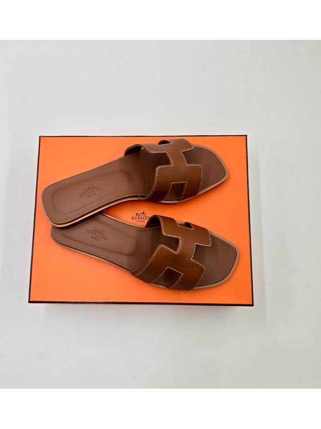 Oran Calfskin Slippers Gold Piqures Ecrues - HERMES - BALAAN 2