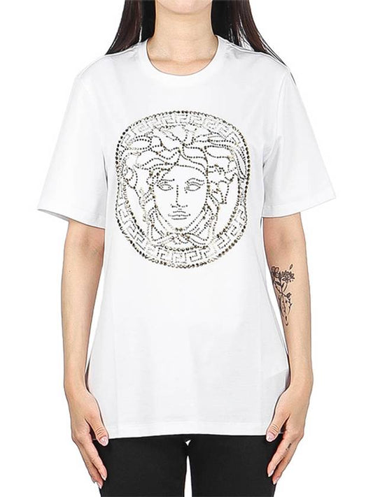 Women's Medusa Studded Short Sleeve T-Shirt White - VERSACE - BALAAN 2