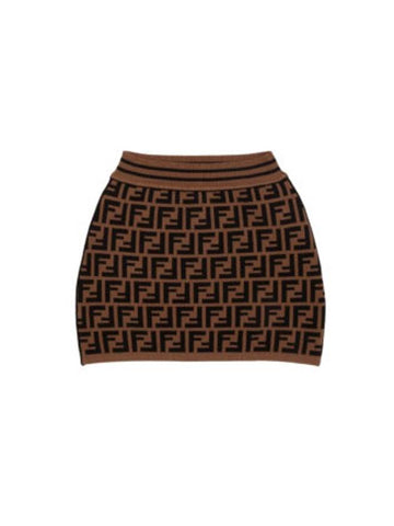 Kids FF All Over Knit Skirt Brown - FENDI - BALAAN 1