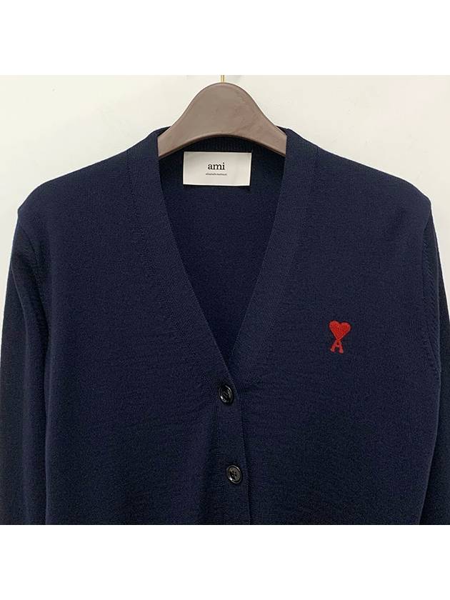 Heart Logo Wool Cardigan Navy - AMI - BALAAN 4