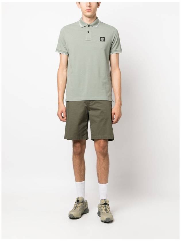 Logo Patch Short Sleeve Polo Shirt Sage Green - STONE ISLAND - BALAAN 3