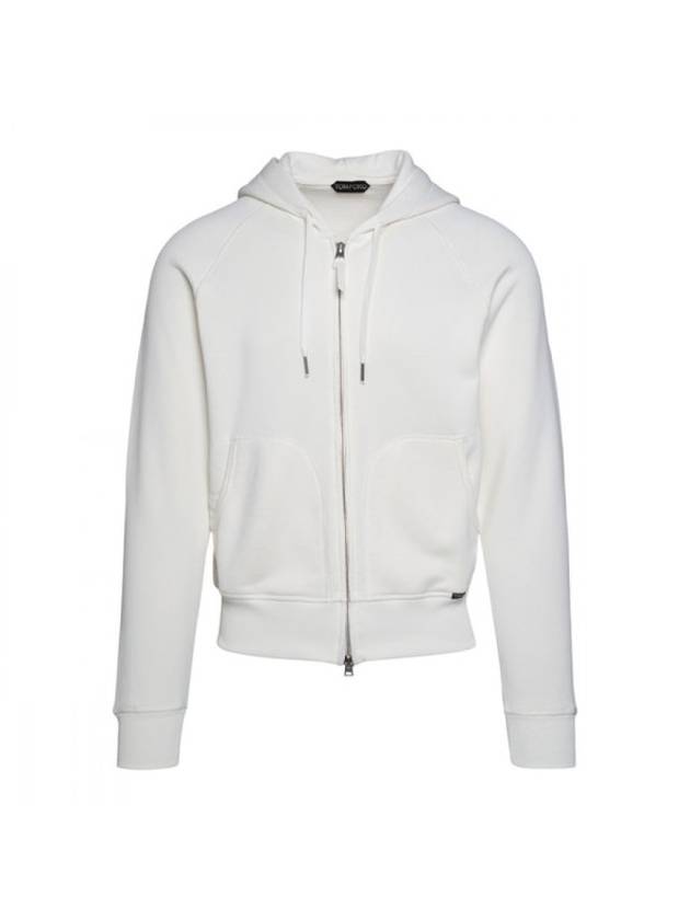 Drawstring Zip-Up Hoodie White - TOM FORD - BALAAN 1