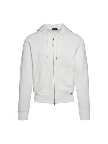 Drawstring Zip-Up Hoodie White - TOM FORD - BALAAN 1