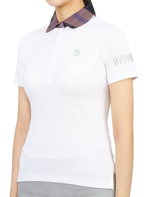 Women's Golf Logo Tech Tartan Neck Short Sleeve PK Shirt White - HYDROGEN - BALAAN 3