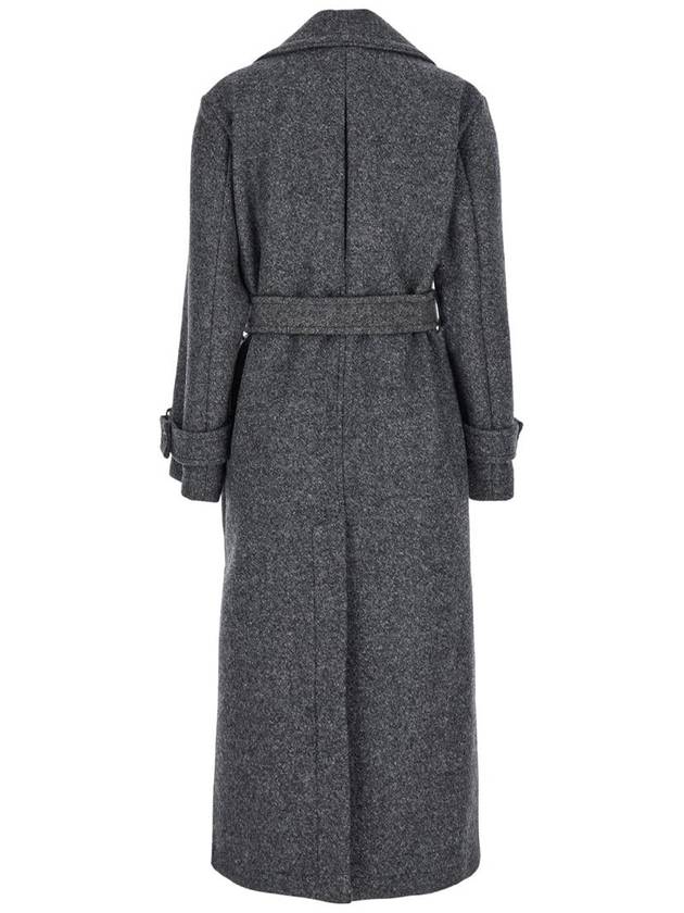 'Calice' Grey Double-Breasted Coat With Matching And Adjustable Belt In Wool Woman - PINKO - BALAAN 1