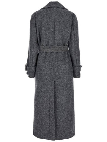 'Calice' Grey Double-Breasted Coat With Matching And Adjustable Belt In Wool Woman - PINKO - BALAAN 1